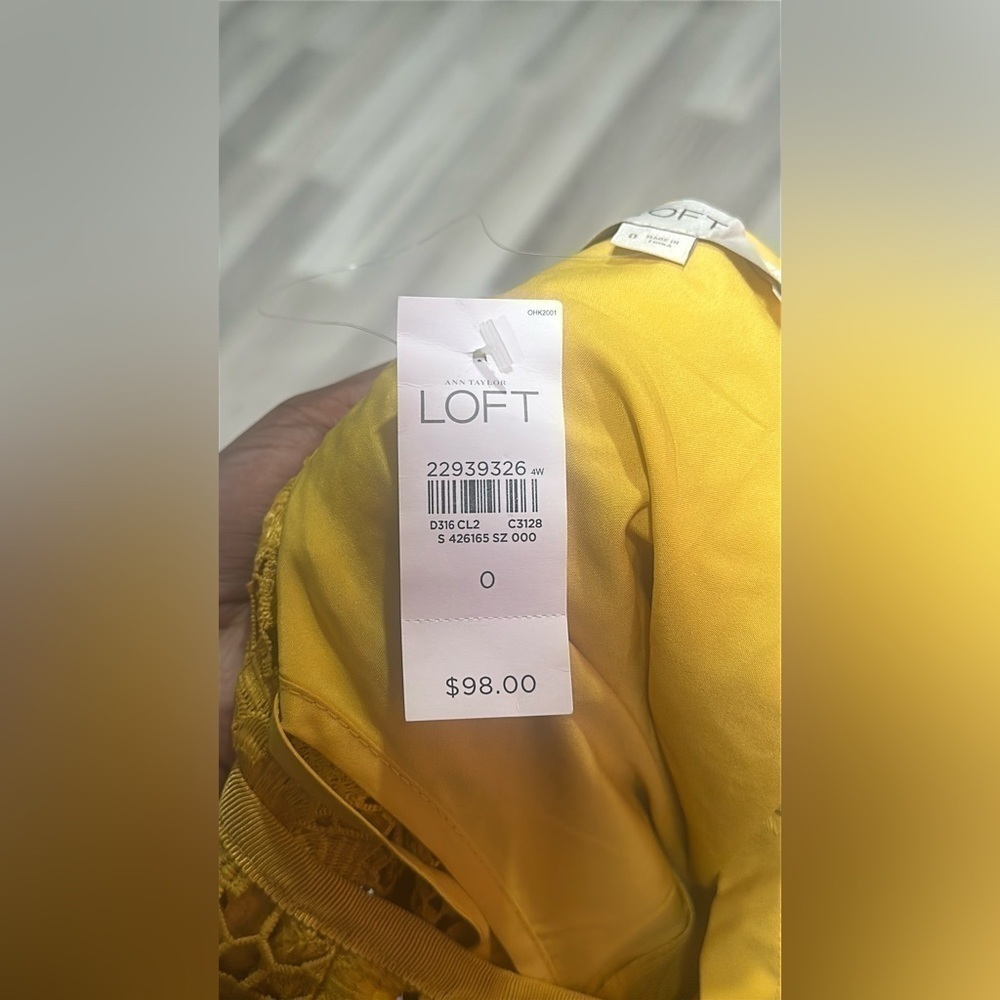 LOFT Yellow Sunflower Lace Mini Dress Size 0 NWT - Picture 6 of 7
